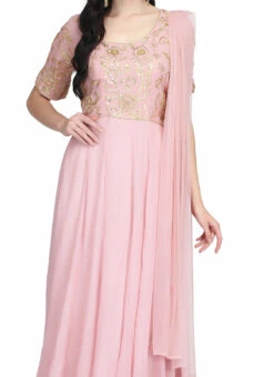 Dusty Pink Georgette Gold Sequins Anarkali Suit Party Wear