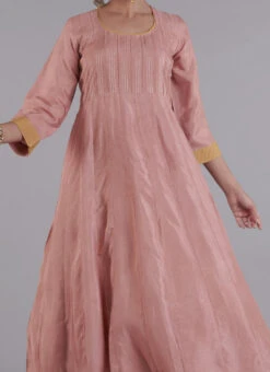 Dusty Pink Pure Silk Embroidered Kurta Straight Pant Set Party Wear