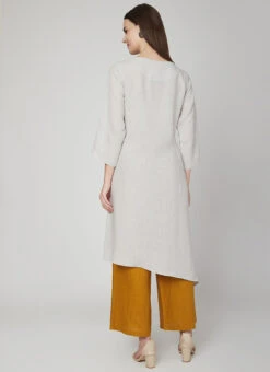 Dusty White Linen Kurta Palazzo Set Work Wear 7 Dusty White Linen Kurta Palazzo Set Work Wear -C Bazaar Shop dusty white linen kurta palazzo set krsdvcsvts10 b