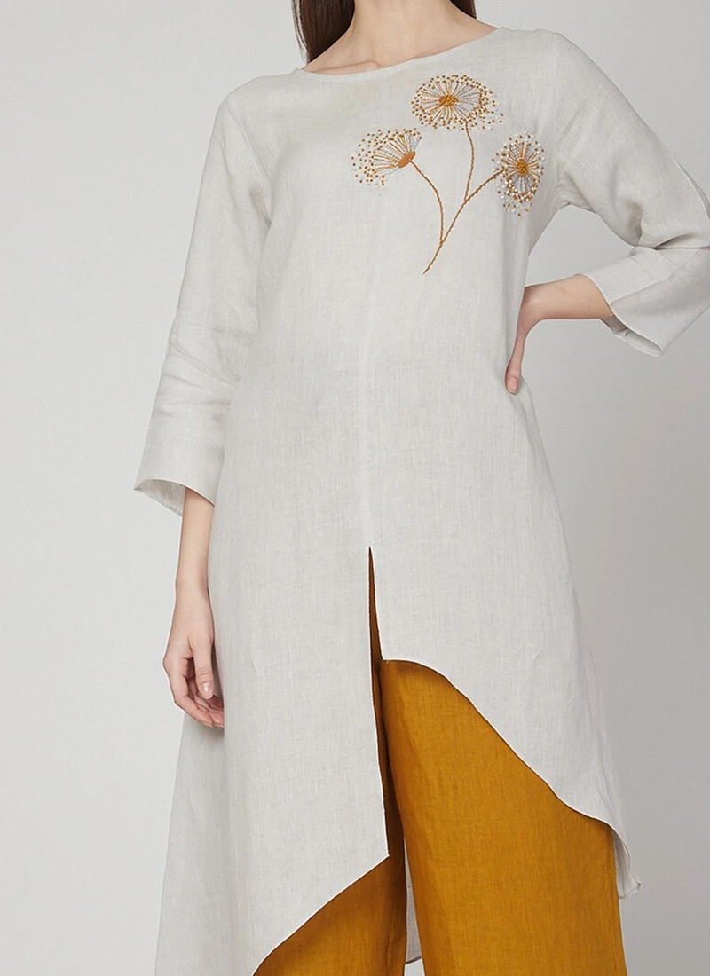 Dusty White Linen Kurta Palazzo Set Work Wear 1 Dusty White Linen Kurta Palazzo Set Work Wear