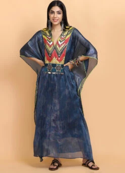 Electric Blue Handapinted Kaftan Set Party Wear -C Bazaar Shop electric blue handapinted kaftan set kfdasct3 u