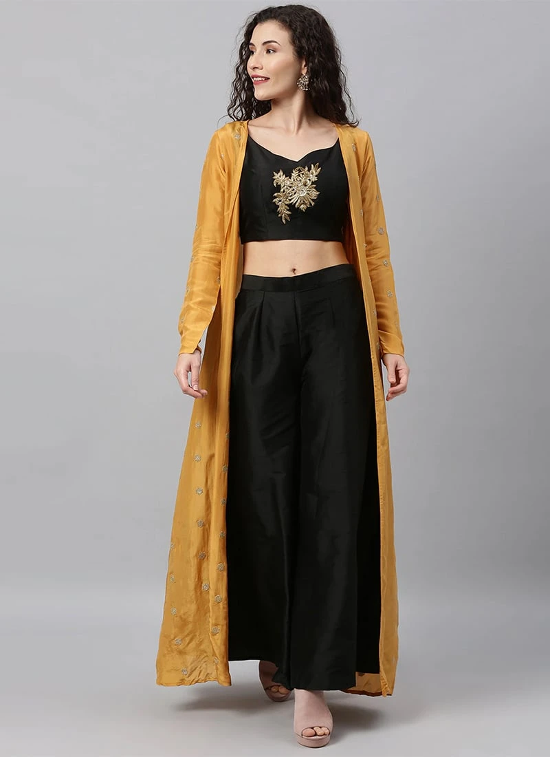Embroidered Crop Top N Palazzo Bottom With Jacket Festive Wear 3 Embroidered Crop Top N Palazzo Bottom With Jacket Festive Wear - Image 3