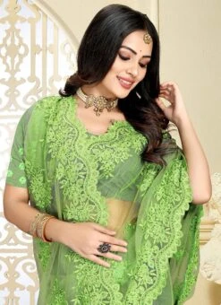 Embroidered Net Pista Green Color Saree Party Wear 7 Embroidered Net Pista Green Color Saree Party Wear -C Bazaar Shop embroidered net pista green color saree sasun1886 b