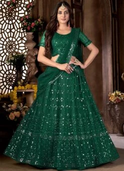 Embroidery Green Net Lehenga Choli With Dupatta Party Wear -C Bazaar Shop embroidery green net lehenga choli with dupatta ghska45347002 u