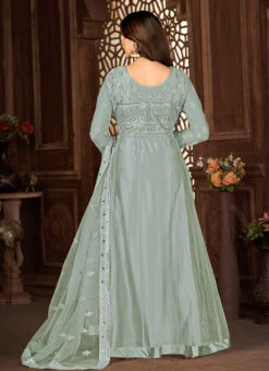 Embroidery Grey Color Net Fabric Anarkali Suit Party Wear -C Bazaar Shop embroidery grey color net fabric anarkali suit slsdi8396g b