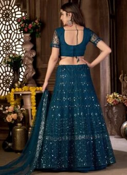 Embroidery Teal Blue Net Lehenga Choli With Dupatta Party Wear -C Bazaar Shop embroidery teal blue net lehenga choli with dupatta ghska45347001 b