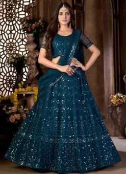 Embroidery Teal Blue Net Lehenga Choli With Dupatta Party Wear -C Bazaar Shop embroidery teal blue net lehenga choli with dupatta ghska45347001 u