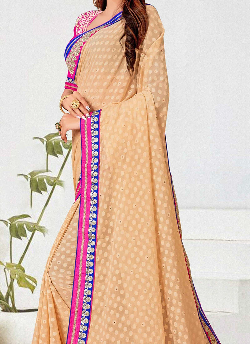 Embroidery Work Peach Color Georgette Saree Party Wear 1 Embroidery Work Peach Color Georgette Saree Party Wear