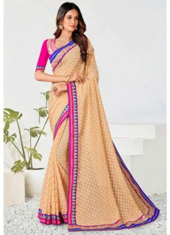 Embroidery Work Peach Color Georgette Saree Party Wear 6 Embroidery Work Peach Color Georgette Saree Party Wear -C Bazaar Shop embroidery work peach color georgette saree sassd30705 u
