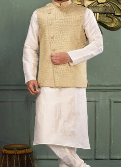 Fawn Brown Art Silk Jacquard Nehru Jacket