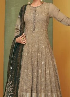 Fawn Brown Georgette Embroidery Long Choli Lehenga Party Wear