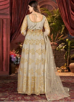 Fawn Brown Net Embroidered Anarkali Suit Party Wear -C Bazaar Shop fawn brown net embroidered anarkali suit slska4503667c b