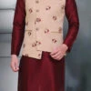 Fawn Jacquard Silk Nehru Jacket
