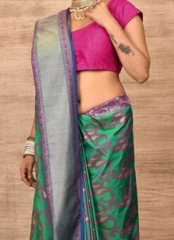 Fern Green Banarasi Katan Zari Weaving Saree Festive Wear