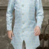 Firozi And Sky Blue Art Silk Jacquard Indowestern Sherwani Party Wear