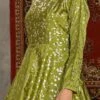 Fluorescent Green Taffeta Metalic Foil Work Anarkali Gown Party Wear
