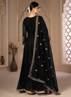 Full Sleeve Black Embroidery Georgette Anarkali Suit Party Wear -C Bazaar Shop full sleeve black embroidery georgette anarkali suit slsdibl7 b