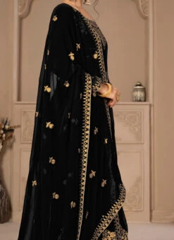 Full Sleeve Black Embroidery Georgette Anarkali Suit Party Wear