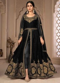 Full Sleeve Black Embroidery Georgette Anarkali Suit Party Wear -C Bazaar Shop full sleeve black embroidery georgette anarkali suit slsdibl7 u