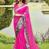Fuschia Pink Chiffon Saree Party Wear