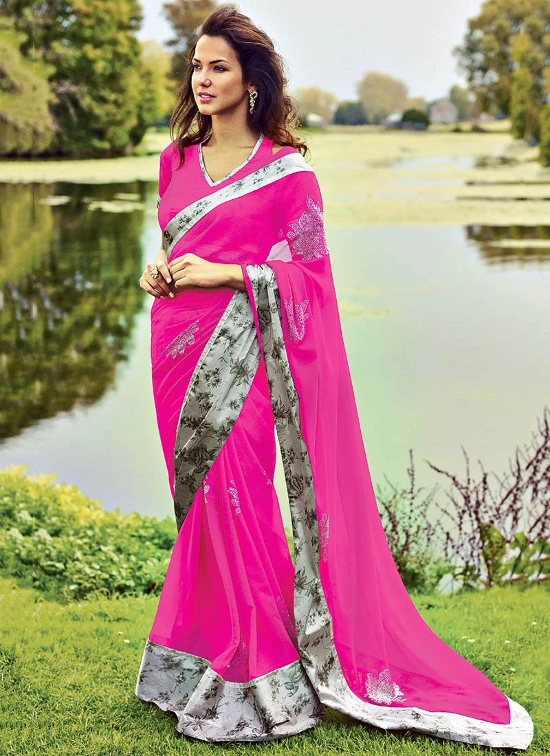 Fuschia Pink Chiffon Saree Party Wear 1 Fuschia Pink Chiffon Saree Party Wear