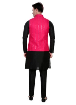 Fusia Pink Art Silk Jacquard Bandhgala Jacket -C Bazaar Shop fusia pink art silk jacquard bandhgala jacket jmkmdc620 b