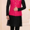 Fusia Pink Art Silk Jacquard Bandhgala Jacket