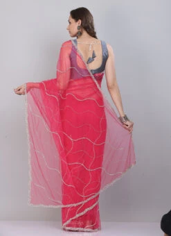 Gajiri Pink Hand Work Beads Work Chiffon Saree Party Wear 7 Gajiri Pink Hand Work Beads Work Chiffon Saree Party Wear -C Bazaar Shop gajiri pink hand work beads work chiffon saree sadcscb14a b
