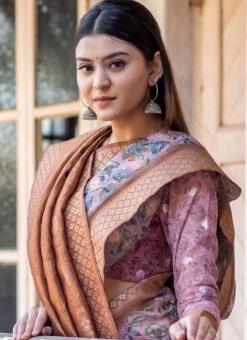 Gajri Pink Tussar Silk Printed Work Saree After Six Wear 7 Gajri Pink Tussar Silk Printed Work Saree After Six Wear -C Bazaar Shop gajri pink tussar silk printed work saree sasrilbs01 b