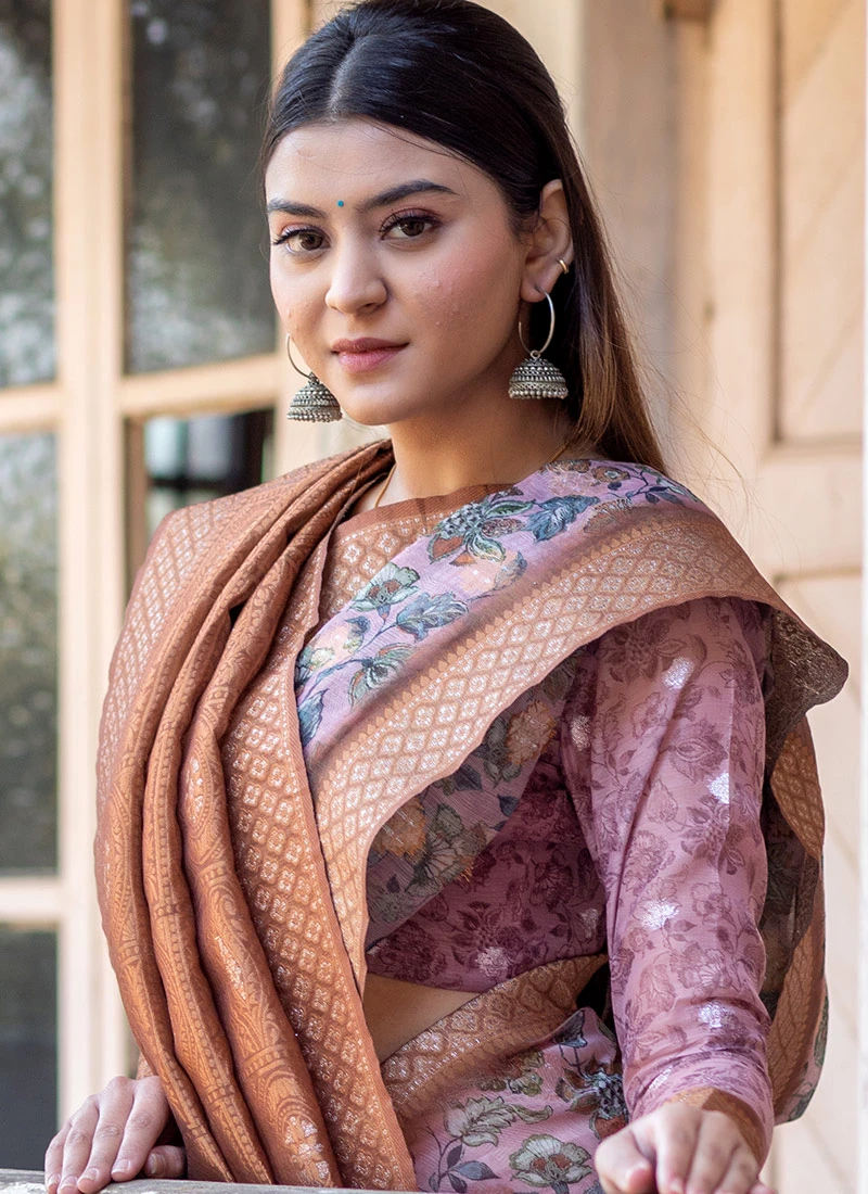 Gajri Pink Tussar Silk Printed Work Saree After Six Wear 4 Gajri Pink Tussar Silk Printed Work Saree After Six Wear - Image 4