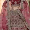 Garnet Maroon Velvet Embroidered N Stones A Line Lehenga Wedding Wear