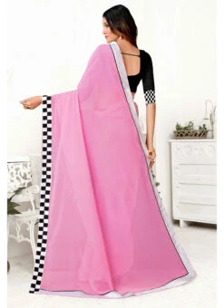 Georgette Pink Color Embroidery Work Saree Party Wear -C Bazaar Shop georgette pink color embroidery work saree sassd30701 b