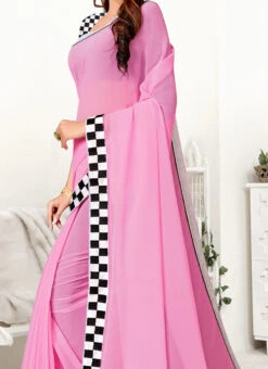 Georgette Pink Color Embroidery Work Saree Party Wear