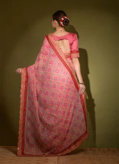 Georgette Pink Color Foil Print Patola With Embroidered Work Border Saree Party Wear -C Bazaar Shop georgette pink color foil print patola with embroidered work border saree sasacw1657 b