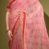 Georgette Pink Color Foil Print Patola With Embroidered Work Border Saree Party Wear