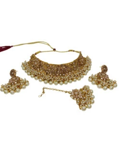 Gold Alloy Bridal Set With Earrings N Mangtika Wedding Wear -C Bazaar Shop gold alloy bridal set with earrings n mangtika jysmvd10892 b