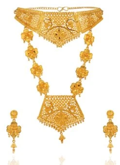 Gold Alloy Choker Necklace Set Festive Wear -C Bazaar Shop gold alloy choker necklace set jysmpf8084 b