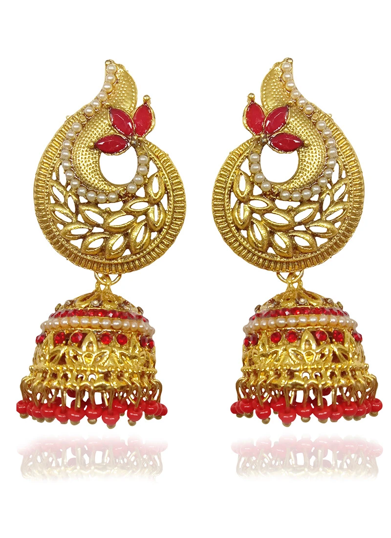 Gold Alloy Jhumka Earrings Festive Wear 3 Gold Alloy Jhumka Earrings Festive Wear - Image 3