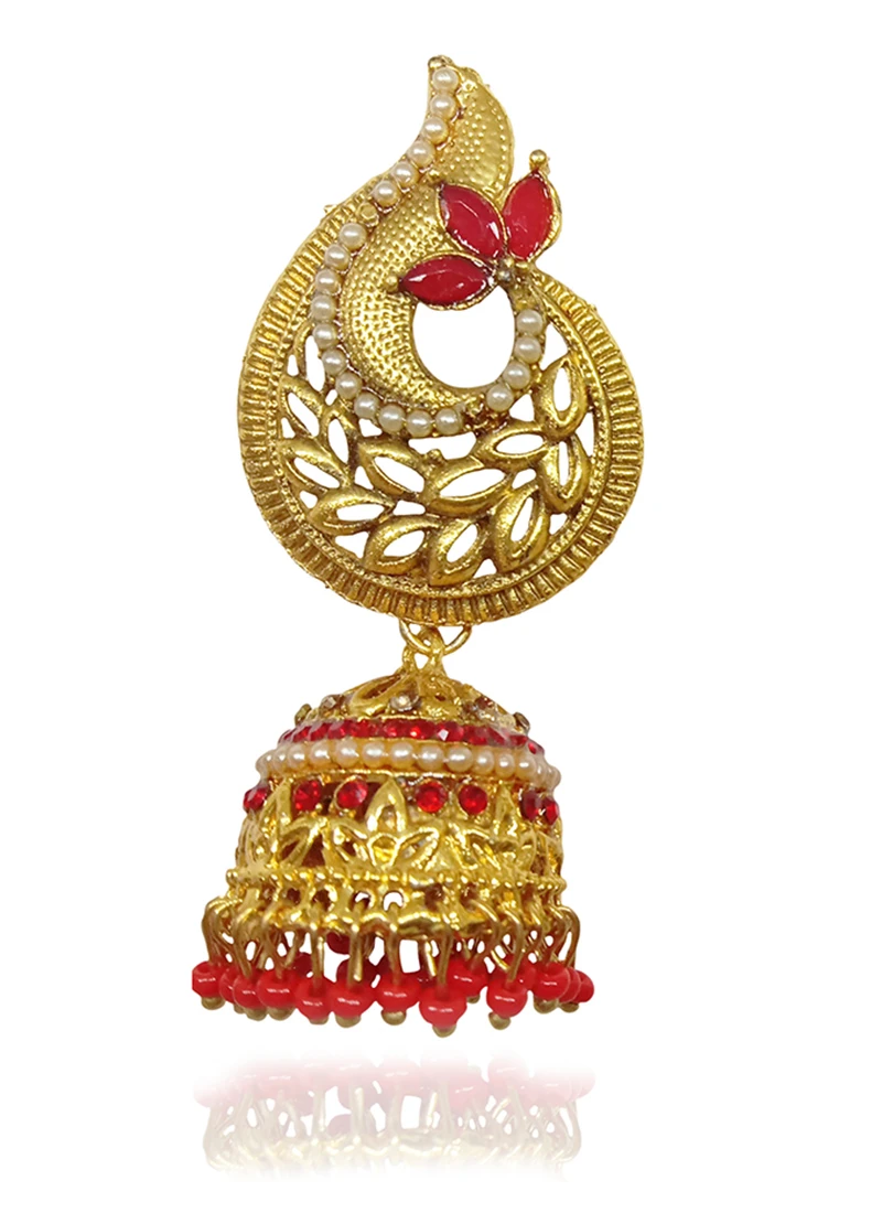 Gold Alloy Jhumka Earrings Festive Wear 1 Gold Alloy Jhumka Earrings Festive Wear