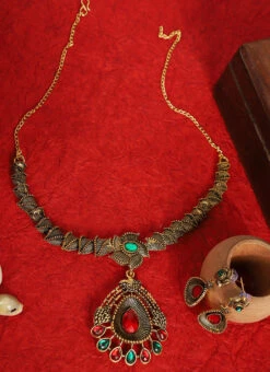 Gold Alloy Necklace Set After Six Wear -C Bazaar Shop gold alloy necklace set jympf8006 b