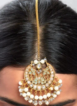 Gold Alloy Pearl Mangtikka Party Wear -C Bazaar Shop gold alloy pearl mangtikka hejmjbr33 b