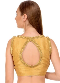 Gold Art Dupion Silk Beads Blouse Festive Wear -C Bazaar Shop gold art dupion silk beads blouse bldiw10 b