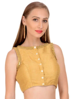 Gold Art Dupion Silk Beads Blouse Festive Wear -C Bazaar Shop gold art dupion silk beads blouse bldiw10 u