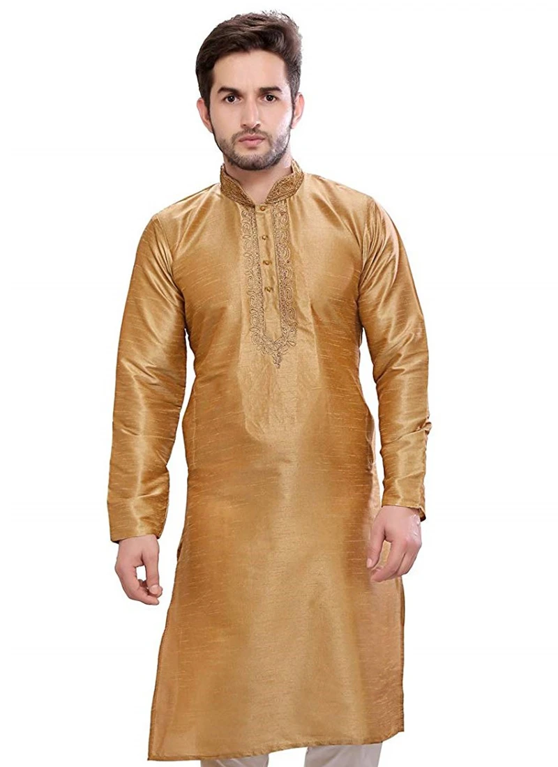 Gold Art Silk Kurta 3 Gold Art Silk Kurta - Image 3