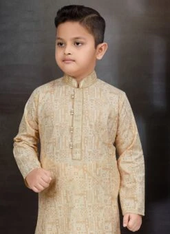 Gold Blended Cotton Printed Kids Boys Kurta Pyjama Festive Wear 5 Gold Blended Cotton Printed Kids Boys Kurta Pyjama Festive Wear -C Bazaar Shop gold blended cotton printed kids boys kurta pyjama kdbmss6242 b