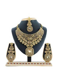 Gold Designer Necklace Set Wedding Wear 5 Gold Designer Necklace Set Wedding Wear -C Bazaar Shop gold designer necklace set jymmkns1005c b