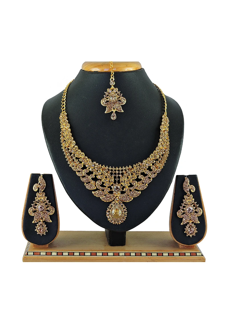 Gold Designer Necklace Set Party Wear 2 Gold Designer Necklace Set Party Wear - Image 2