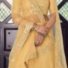 Gold Georgette Mirror Embroidered A Line Lehenga Wedding Wear