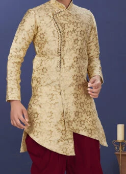 Gold Heavy Silk Boys Indowestern Sherwani Party Wear