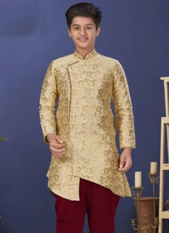 Gold Heavy Silk Indowestern Sherwani Wedding Wear -C Bazaar Shop gold heavy silk indowestern sherwani kdbsrk504 b